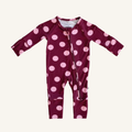 Heather Rose Dot bamboo zip pajamas for babies, pink polka dot footed sleeper