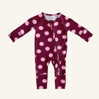 Heather Rose Dot bamboo zip pajamas for babies, pink polka dot footed sleeper