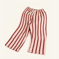 Pink and burgundy striped French terry pants for kids with drawstring waist