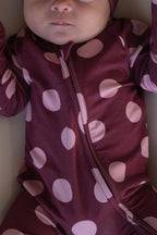 Polka dot baby sleeper with convertible foot cuffs