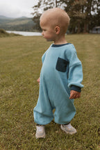 Loose-fitting dusk blue baby romper, 0 to 24 months