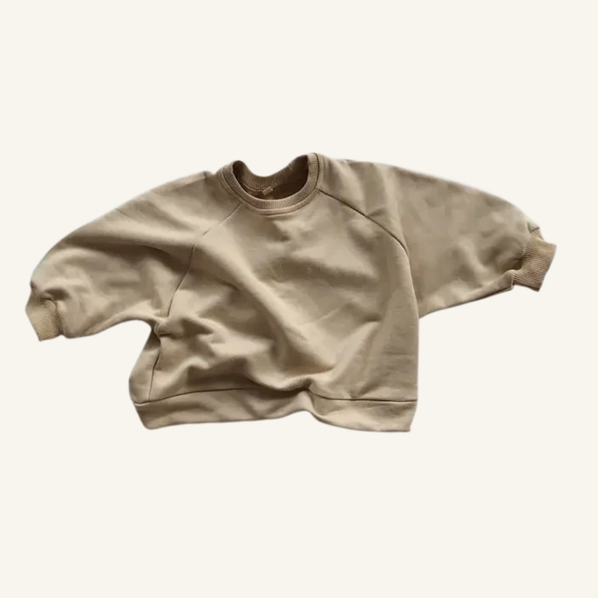The Almond Crew, soft cotton pullover sweatshirt in warm cream almond for babies and toddlers
