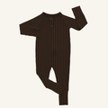 Neutral Stripe bamboo zip pajama, brown striped one-piece baby sleeper