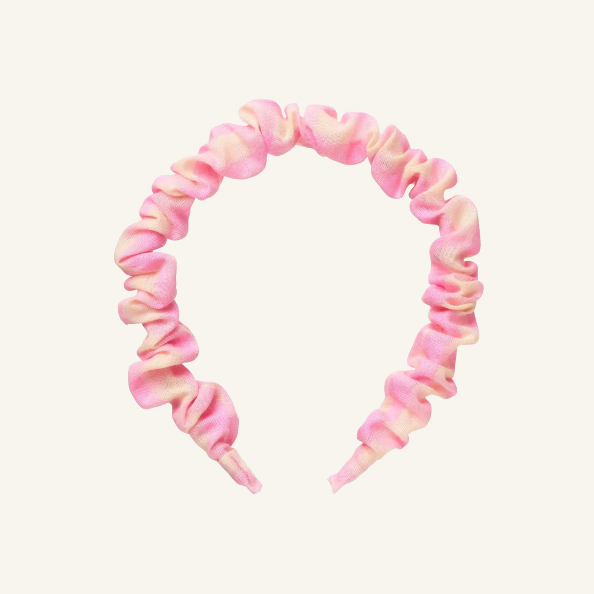 Pink gingham ruffle headband for babies and girls in soft fabric