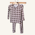 Retro Floral bamboo pajama set, brown and cream floral two-piece kids pajamas with snap top