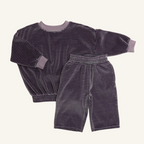 Daryl Set, oversized organic cotton sweatshirt and wide-leg pants in thin purple ash stripe for toddlers
