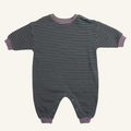 Marlowe Jumpsuit, organic cotton French terry one-piece in purple ash stripe for babies