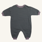 Marlowe Jumpsuit, organic cotton French terry one-piece in purple ash stripe for babies