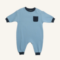 Sammy Romper in Dusk Blue, oversized organic cotton waffle-knit baby romper