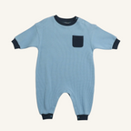 Sammy Romper in Dusk Blue, oversized organic cotton waffle-knit baby romper