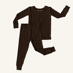 Neutral Stripe bamboo pajama set, brown striped two-piece kids pajamas