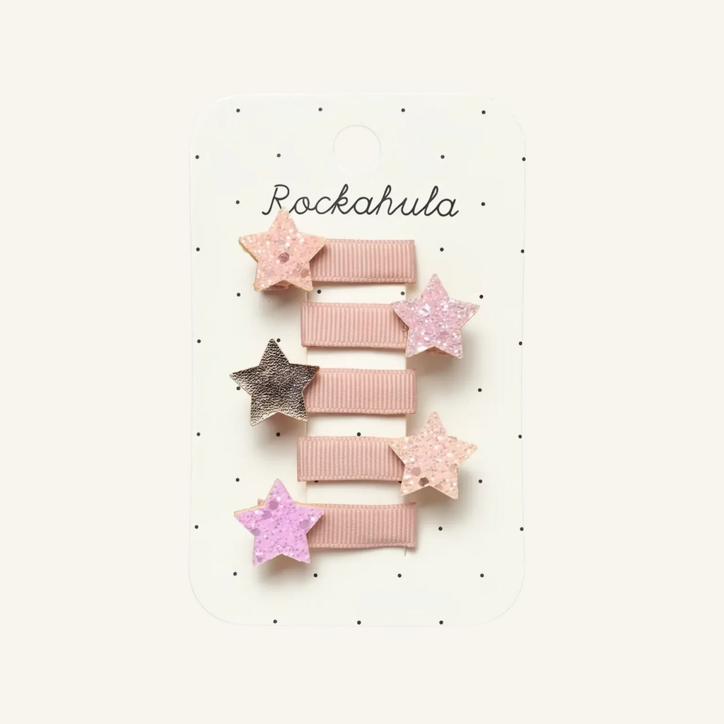 Twinkle Twinkle mini bar clip set of 5 in muted pink tones with star details