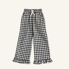 Black and white gingham ruffle hem pants for toddlers with pull-on drawstring waist
