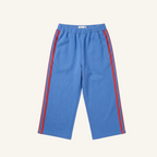Side Stripe Track Pant in cornflower blue with scarlet stripe, organic cotton kids track pants